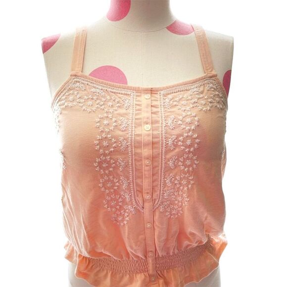 American Eagle Outfitters Cinched Hem Embroidered Button Front Tank Top Size Med - Picture 1 of 6